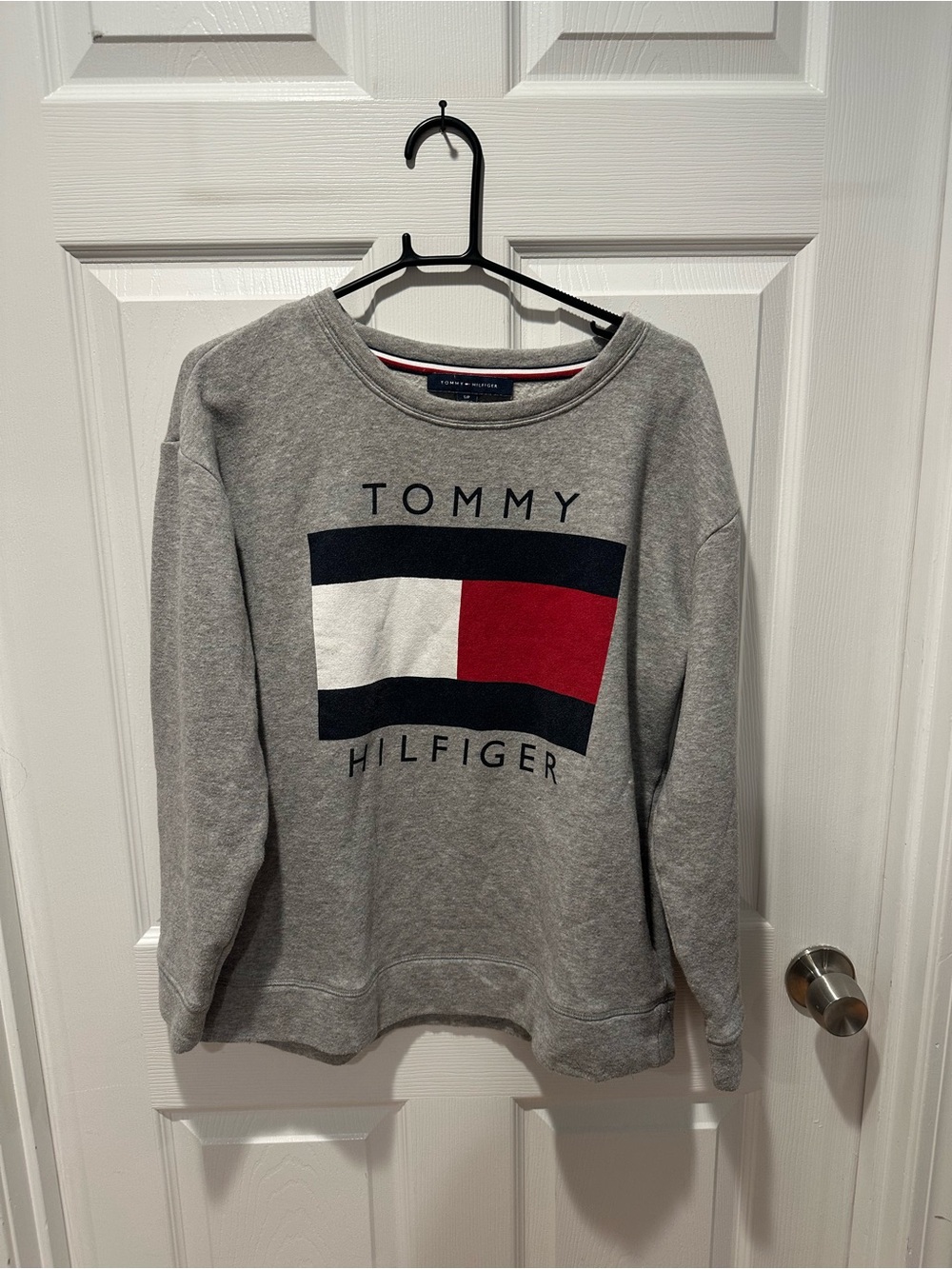 Tommy Hilfiger Big Flag Logo Crewneck Sweatshirt Gray Mens Size S
